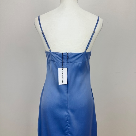 WeWoreWhat Cowl Midi Slip Dress Satin Charmeuse Slate Blue Revolve NWT. - Picture 7 of 13